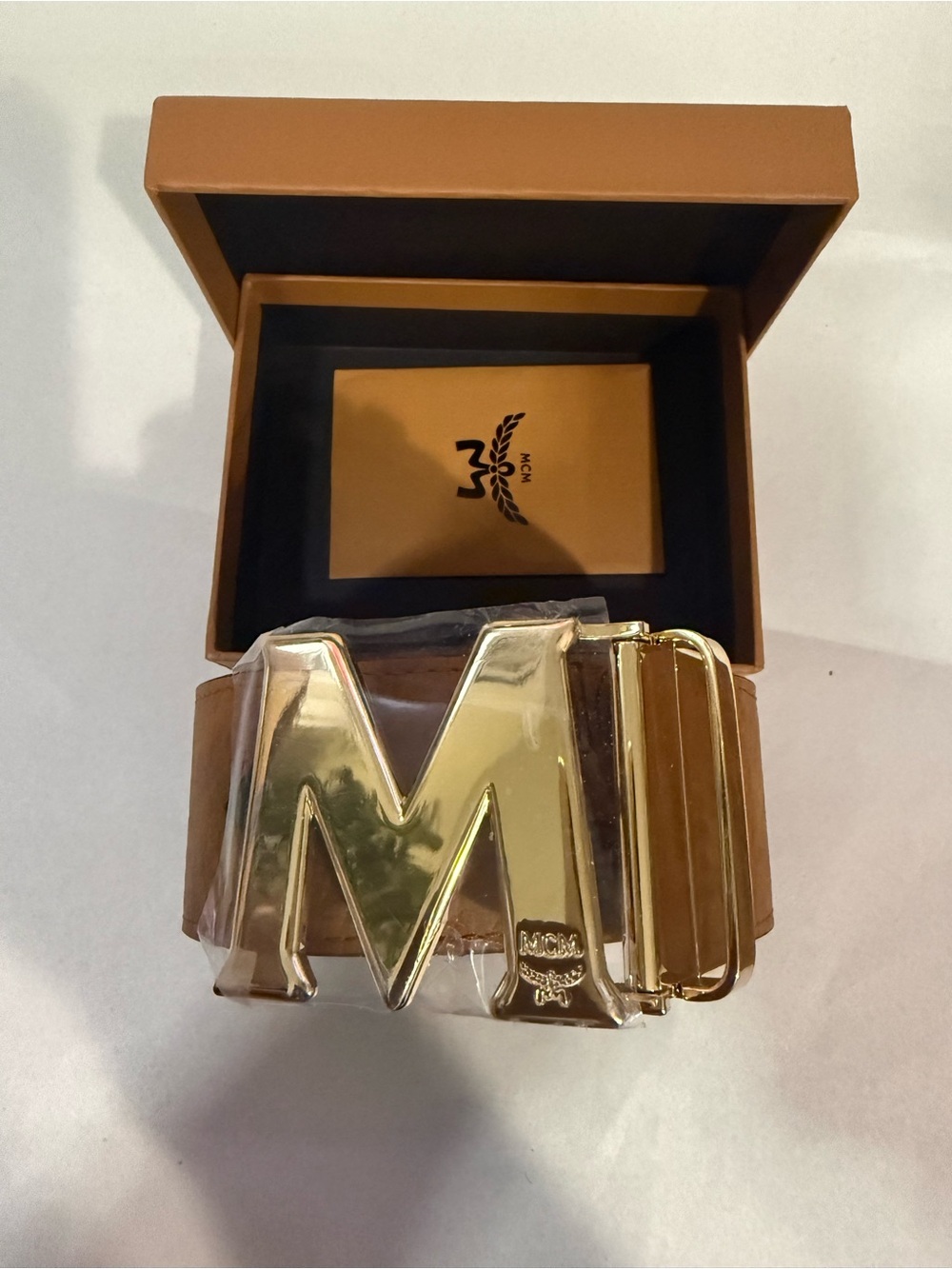 MCM Visetos monogram canvas belt nappa leather trim 24k gold-plated brass buckle